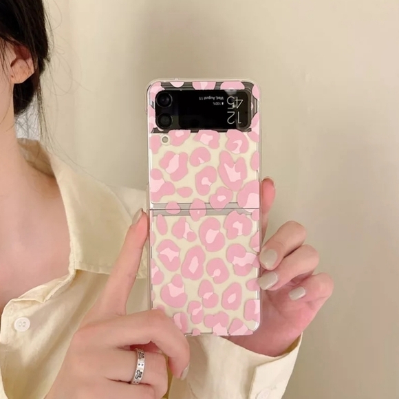 Galaxy Z Flip 3 Case Pink Leopard Clear - Picture 3 of 6